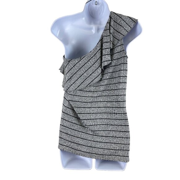 Juicy Couture Women's Top Shirt One Shoulder Ruffle Grey Black Stripe XL NEW - Picture 3 of 7